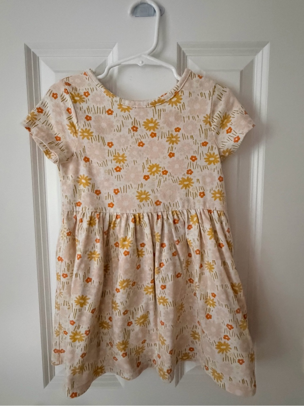 Cat & Jack Cream Floral Short-Sleeve Dress with Yellow & Orange Flowers